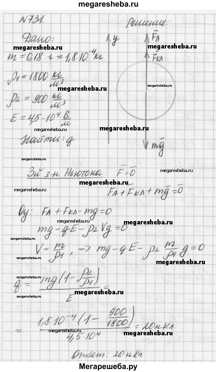 Номер - 731 гдз по физике 10‐11 класс Рымкевич задачник