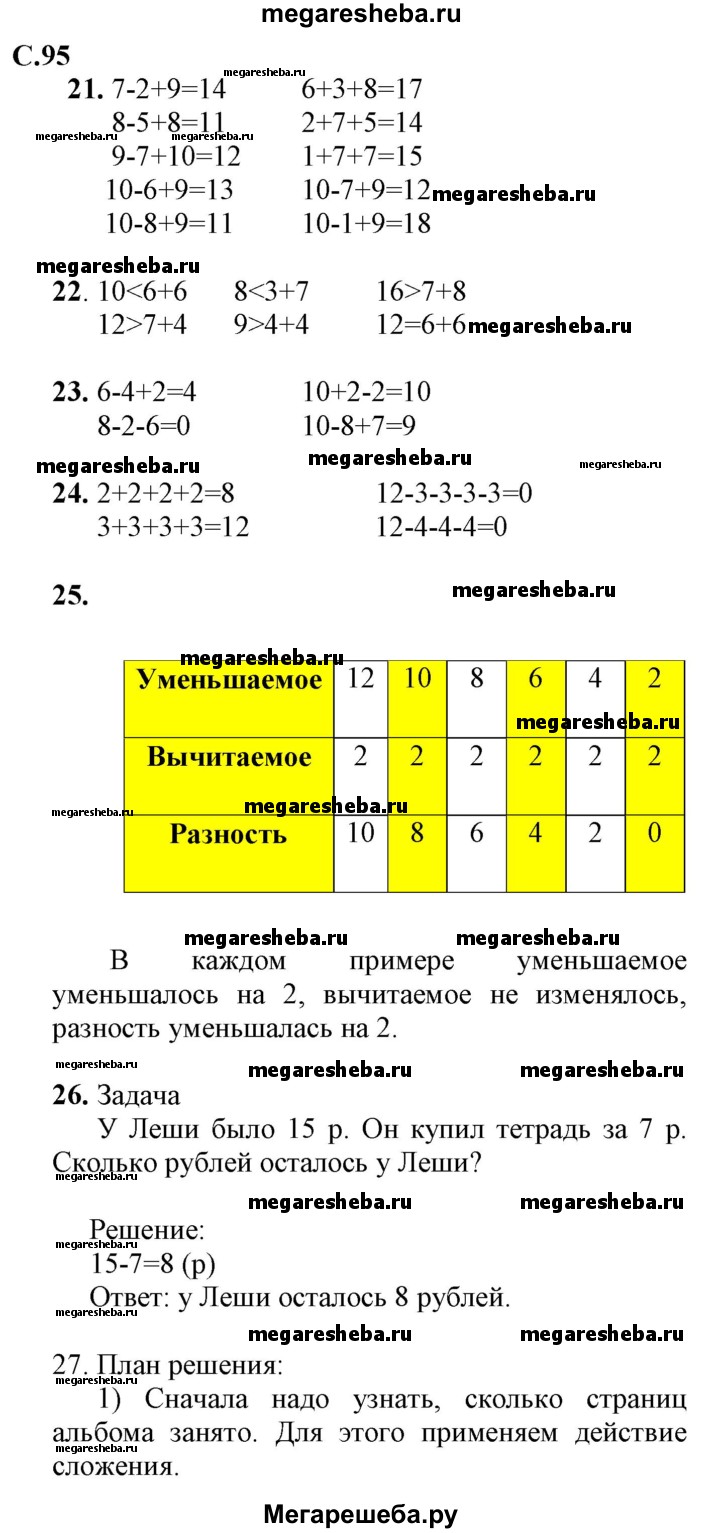 Часть 2 - стр.95 гдз по математике 1 класс Моро, Волкова